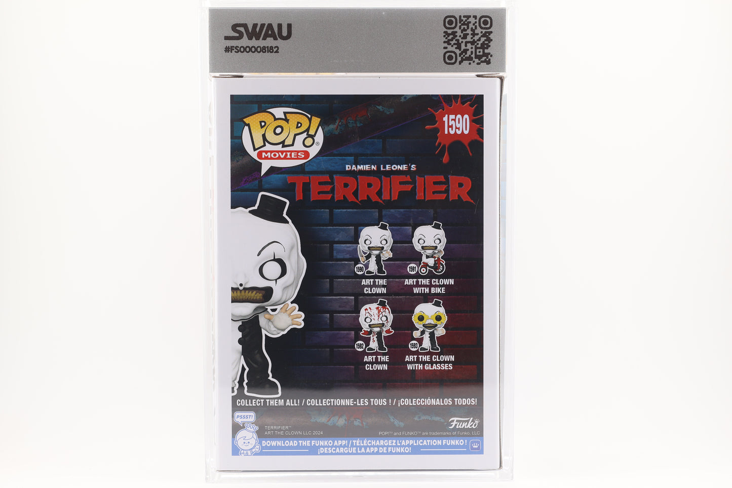 #1590 Art the Clown SIGNED by David Howard Thornton Terrifier Horror Movies Graded and SWAU Encapsulated Funko Pop Grade 7.5, Auto Grade 10