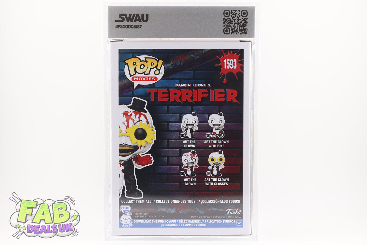#1593 Art the Clown with Glasses CHASE Terrifier Horror Movies Graded and SWAU Encapsulated Funko Pop Grade 7.5