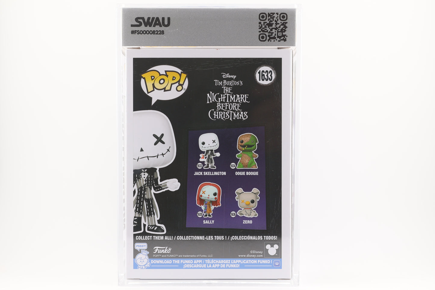 #1633 Jack Skellington SIGNED by Chris Sarandon NBC Disney Graded and SWAU Encapsulated Funko Pop Grade 7.5, Auto Grade 9