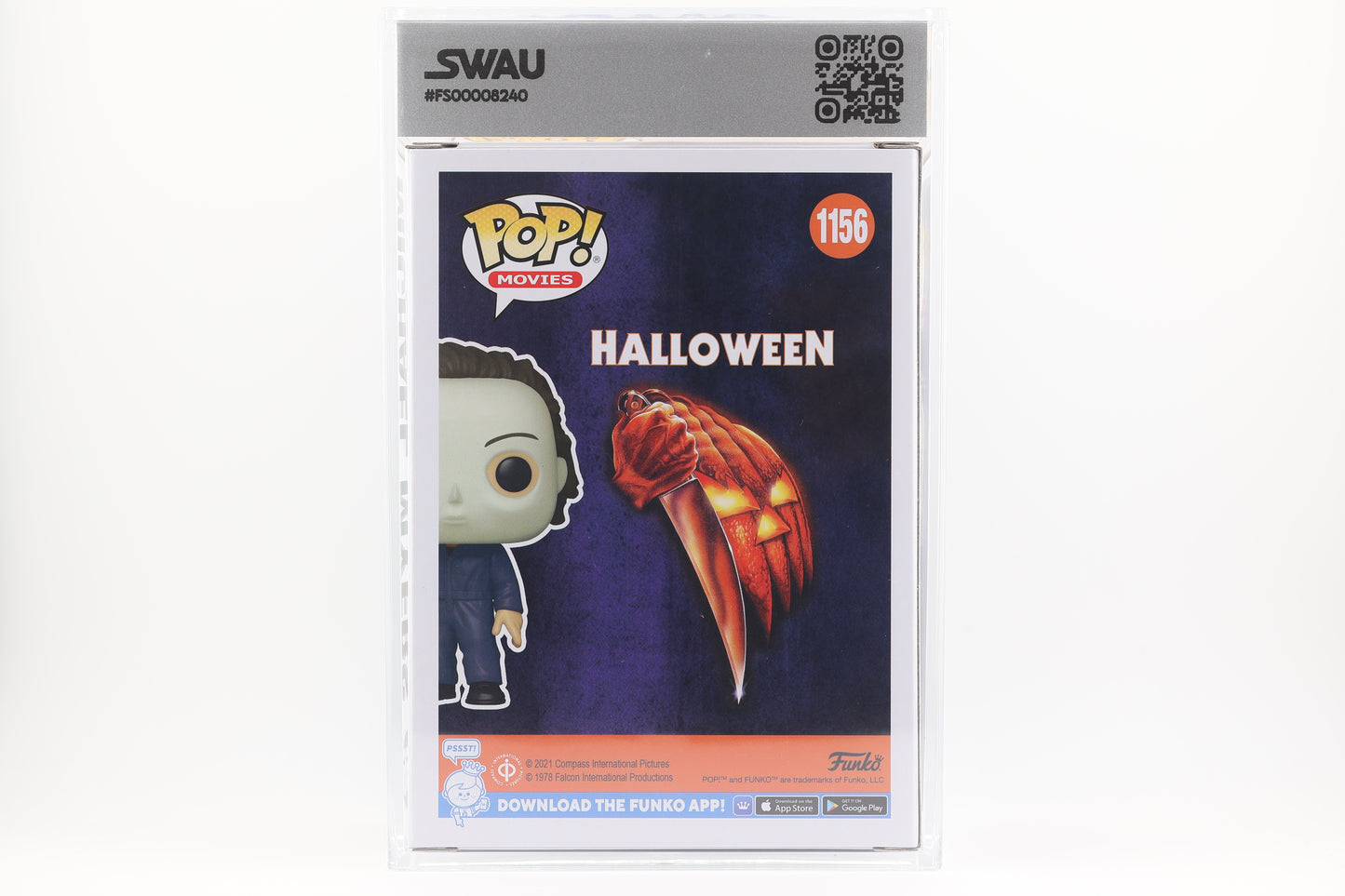 #1156 Michael Myers SIGNED by Nick Castle Horror Movies Graded and SWAU Encapsulated Funko Pop Grade 8.5, Auto Grade 10