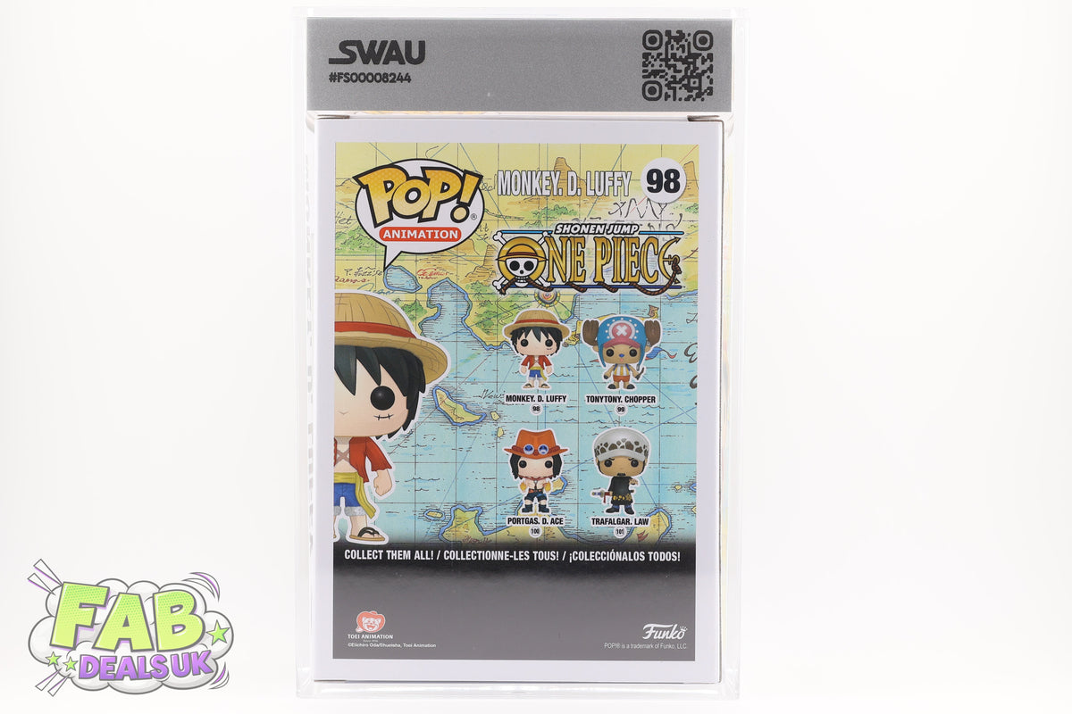 #98 Monkey D Luffy SIGNED by Brian Mathis One Piece Animation Graded and SWAU Encapsulated Funko Pop Grade 7, Auto Grade 9