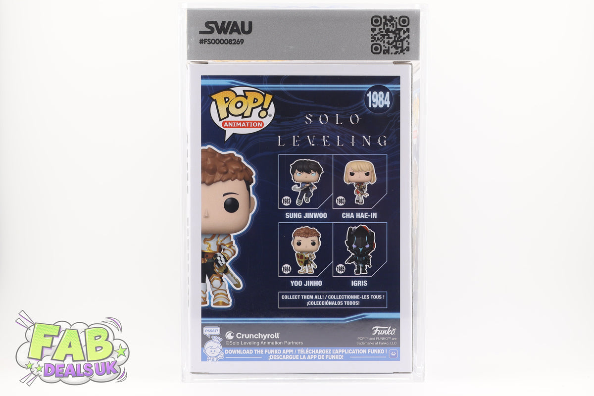 #1984 Yoo Jinho SIGNED by Justin Briner Solo Levelling Animation Graded and SWAU Encapsulated Funko Pop Grade 7.5, Auto Grade 10