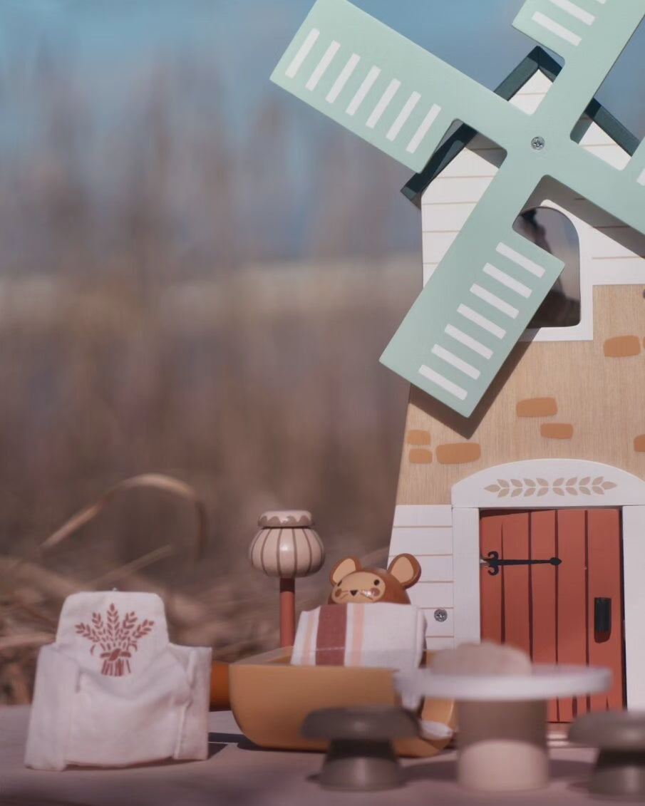 Penny Windmill Tender Leaf Toys Wooden Playhouse with Mouse Family