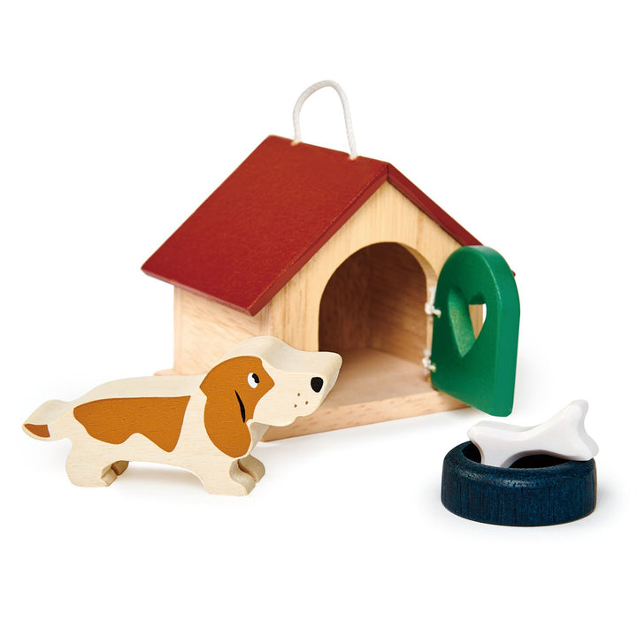 Pet Dog Set with Kennel and Bowl Tender Leaf Toys Doll House Extension 1:12 Scale