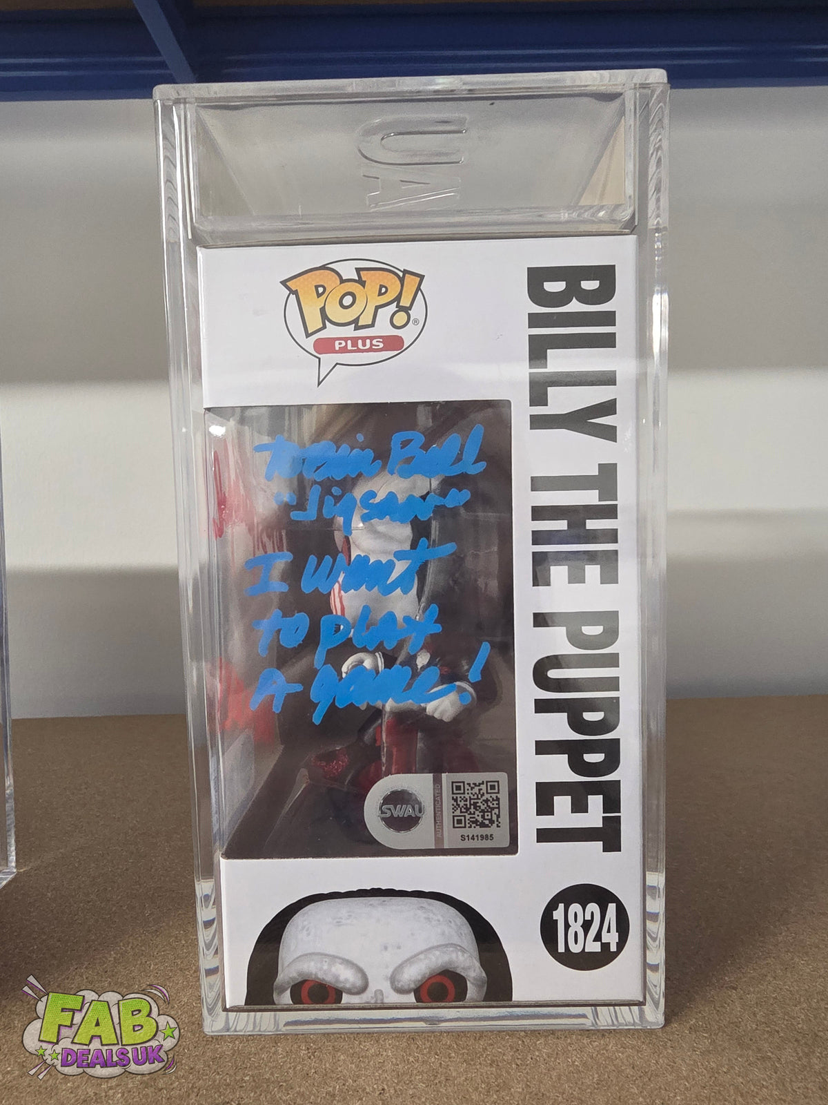 #1824 Billy the Puppet SIGNED by Tobin Bell and Costas Mandylor Saw / Jigsaw Horror Movies Graded and SWAU Encapsulated Funko Pop Grade 8.5, Auto Grade 9