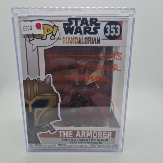 #353 The Armorer SIGNED By Emily Swallow The Mandalorian Star Wars Funko Pop in Stack