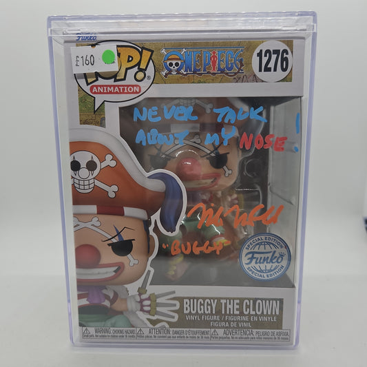 #1276 Buggy the Clown SIGNED By Mike McFarland with Quote One Piece Animation Funko Pop in Stack