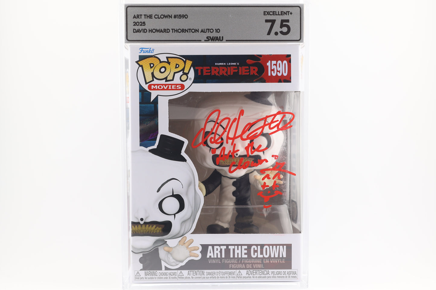 #1590 Art the Clown SIGNED by David Howard Thornton Terrifier Horror Movies Graded and SWAU Encapsulated Funko Pop Grade 7.5, Auto Grade 10