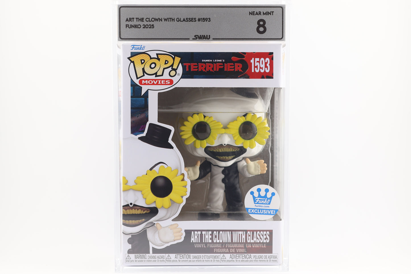 #1593 Art the Clown with Glasses Terrifier Horror Movies Graded and SWAU Encapsulated Funko Pop Grade 8