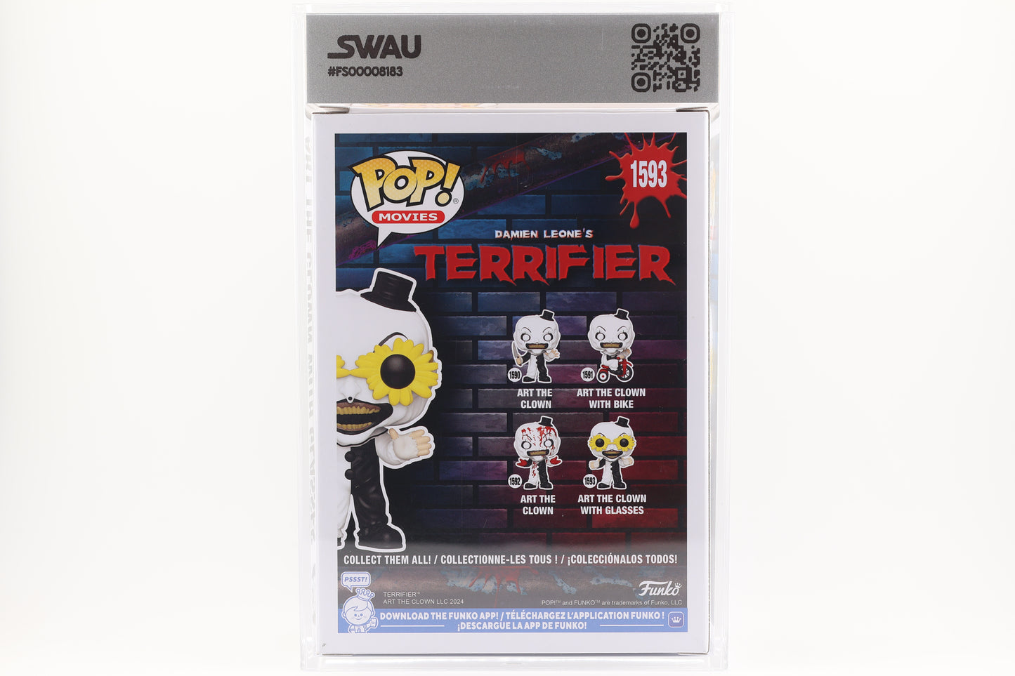 #1593 Art the Clown with Glasses Terrifier Horror Movies Graded and SWAU Encapsulated Funko Pop Grade 8