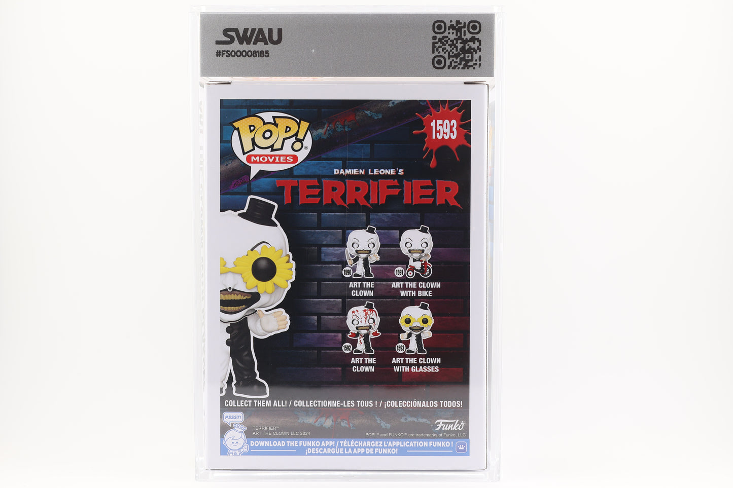 #1593 Art the Clown with Glasses Terrifier Horror Movies Graded and SWAU Encapsulated Funko Pop Grade 8