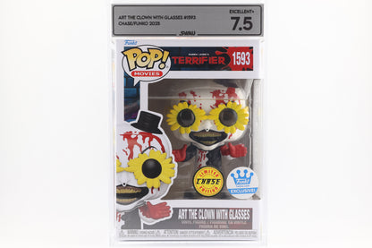 #1593 Art the Clown with Glasses CHASE Terrifier Horror Movies Graded and SWAU Encapsulated Funko Pop Grade 7.5
