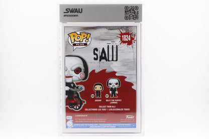 #1824 Billy the Puppet SIGNED by Tobin Bell and Costas Mandylor Saw / Jigsaw Horror Movies Graded and SWAU Encapsulated Funko Pop Grade 8.5, Auto Grade 9