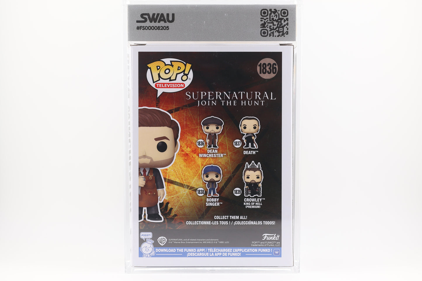 #1836 Dean Winchester CHASE Supernatural Graded and SWAU Encapsulated Funko Pop Grade 8