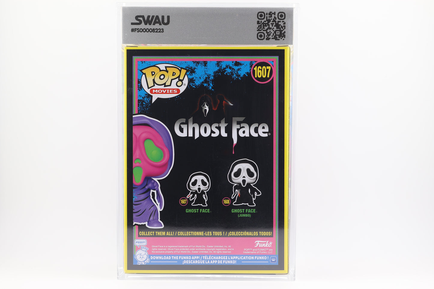 #1607 Ghost Face Blacklight Horror Movies Graded and SWAU Encapsulated Funko Pop Grade 8