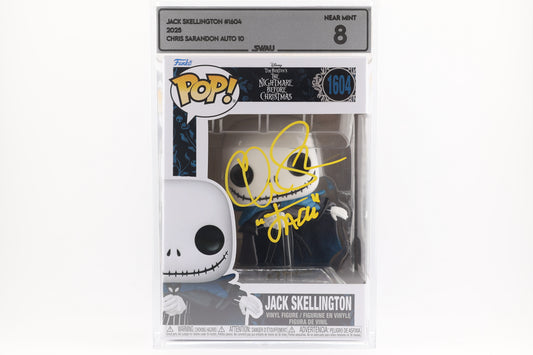 #1604 Jack Skellington SIGNED by Chris Sarandon NBC Disney Graded and SWAU Encapsulated Funko Pop Grade 8, Auto Grade 10
