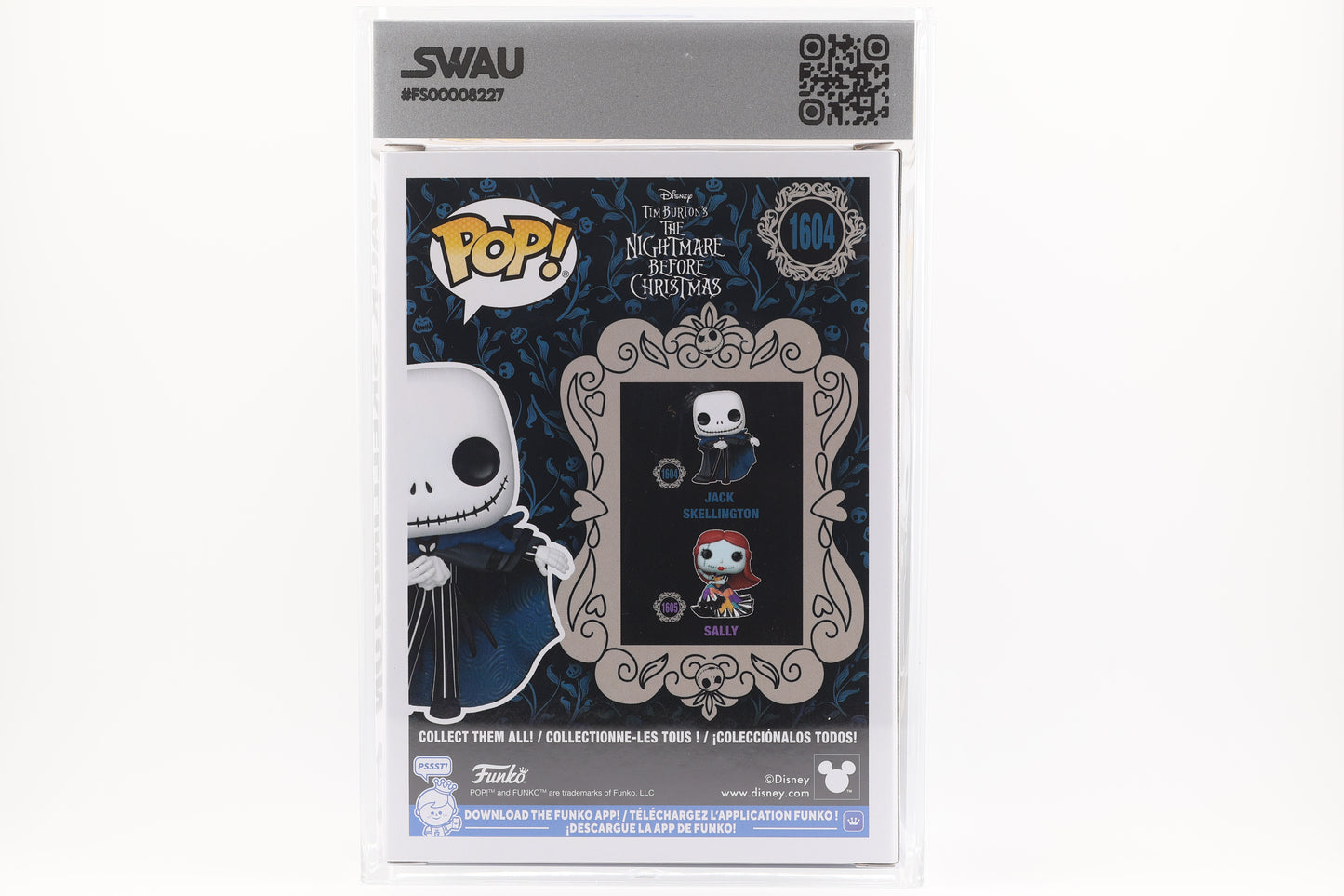#1604 Jack Skellington SIGNED by Chris Sarandon NBC Disney Graded and SWAU Encapsulated Funko Pop Grade 8, Auto Grade 10