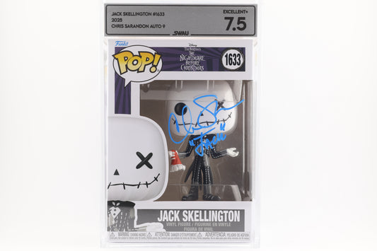 #1633 Jack Skellington SIGNED by Chris Sarandon NBC Disney Graded and SWAU Encapsulated Funko Pop Grade 7.5, Auto Grade 9