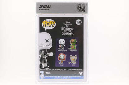 #1633 Jack Skellington SIGNED by Chris Sarandon NBC Disney Graded and SWAU Encapsulated Funko Pop Grade 7.5, Auto Grade 9