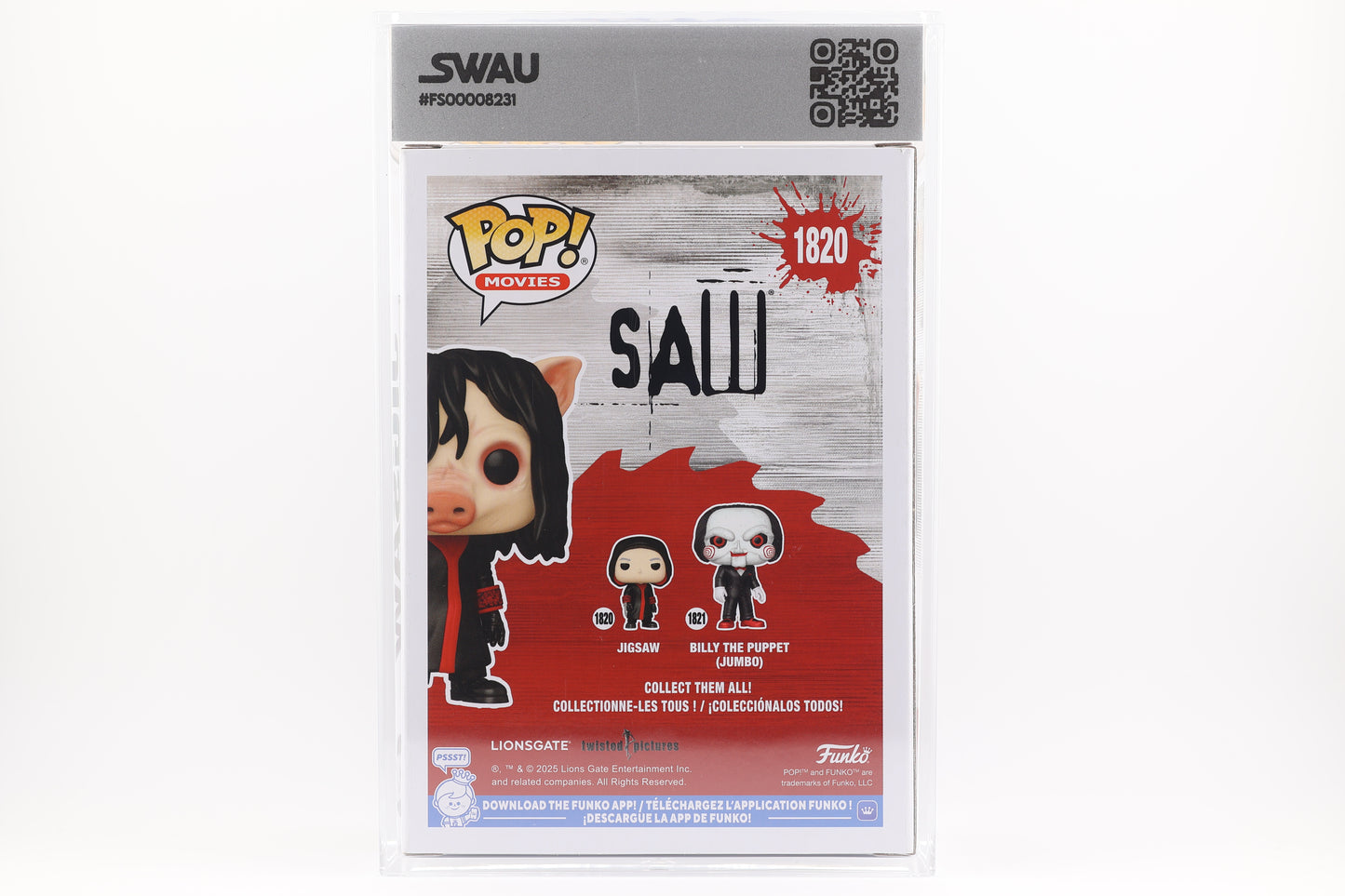 #1820 Jigsaw CHASE Horror Movies Graded and SWAU Encapsulated Funko Pop Grade 8