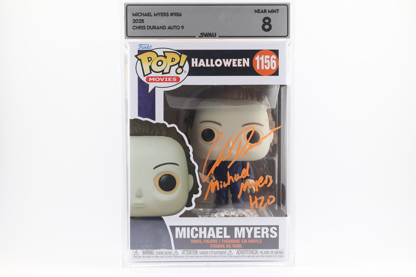 #1156 Michael Myers SIGNED by Chris Durand Horror Movies Graded and SWAU Encapsulated Funko Pop Grade 8, Auto Grade 9