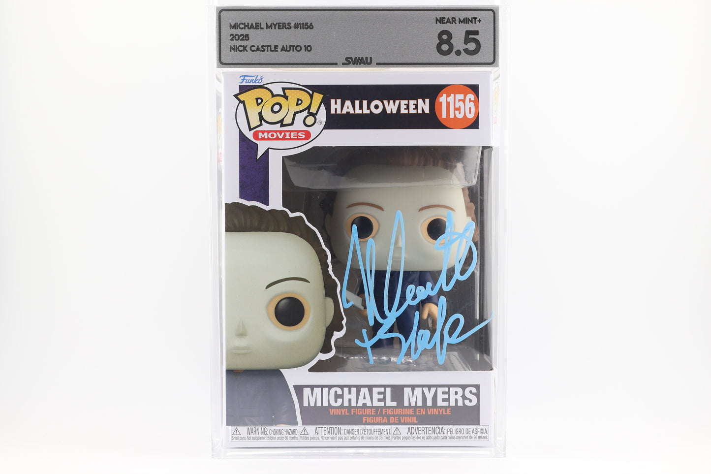 #1156 Michael Myers SIGNED by Nick Castle Horror Movies Graded and SWAU Encapsulated Funko Pop Grade 8.5, Auto Grade 10