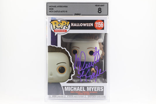 #1156 Michael Myers SIGNED by Nick Castle Horror Movies Graded and SWAU Encapsulated Funko Pop Grade 8, Auto Grade 10