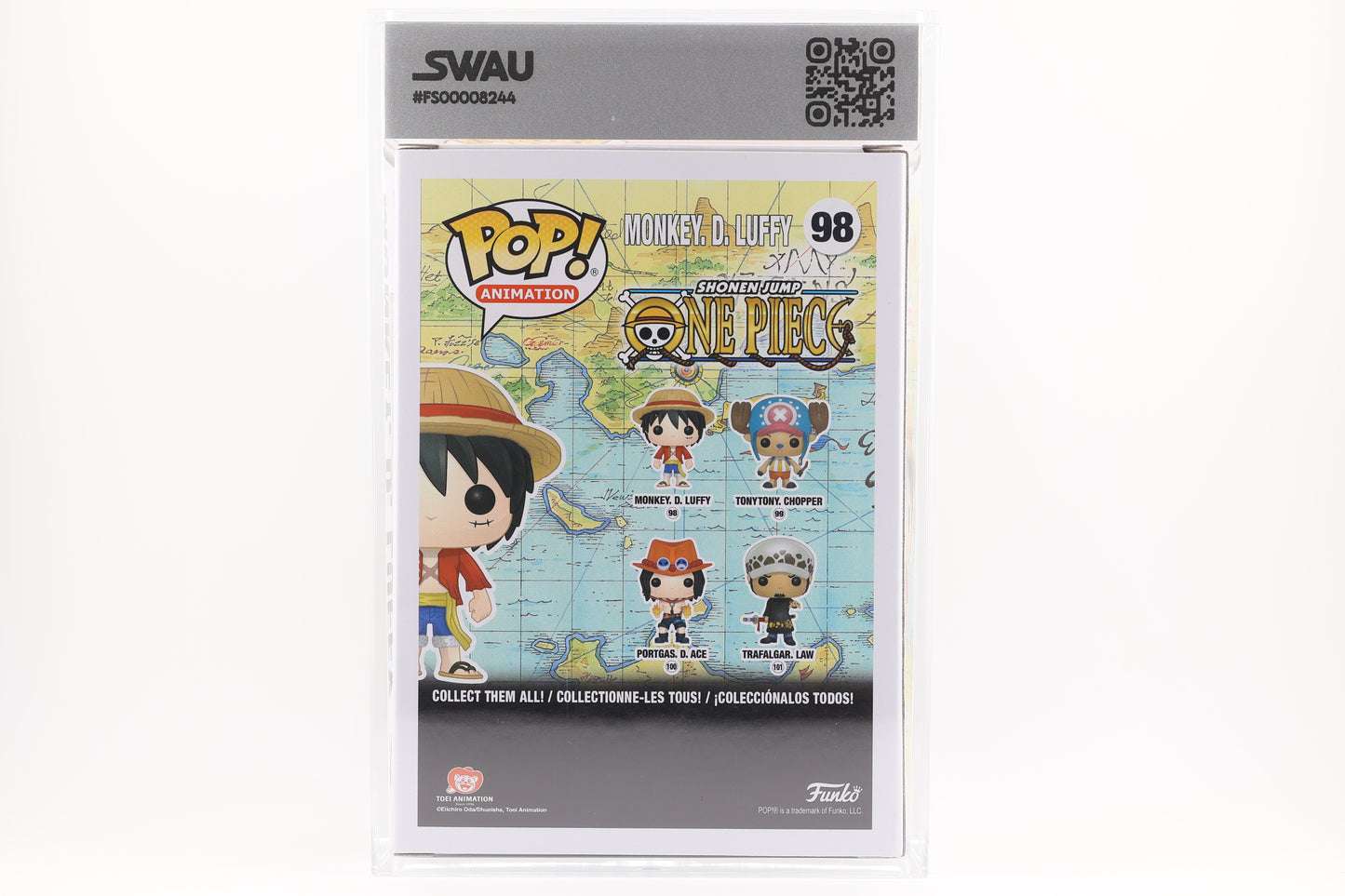 #98 Monkey D Luffy SIGNED by Brian Mathis One Piece Animation Graded and SWAU Encapsulated Funko Pop Grade 7, Auto Grade 9