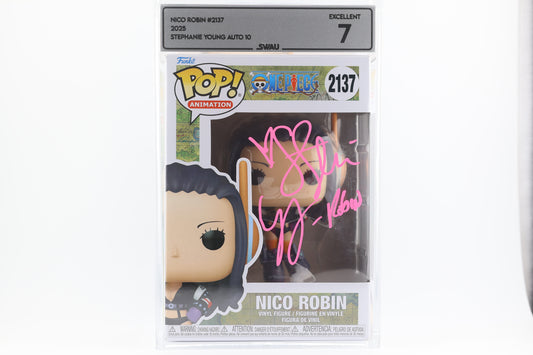 #2137 Nico Robin SIGNED by Stephanie Young One Piece Animation Graded and SWAU Encapsulated Funko Pop Grade 7, Auto Grade 10