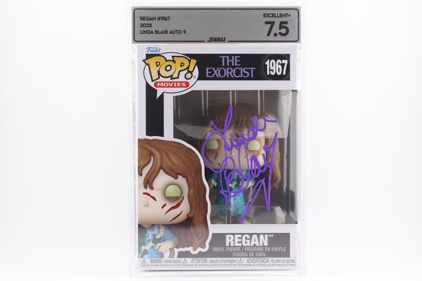 #1967 Regan SIGNED by Linda Blair Horror Movies Graded and SWAU Encapsulated Funko Pop Grade 7.5, Auto Grade 9