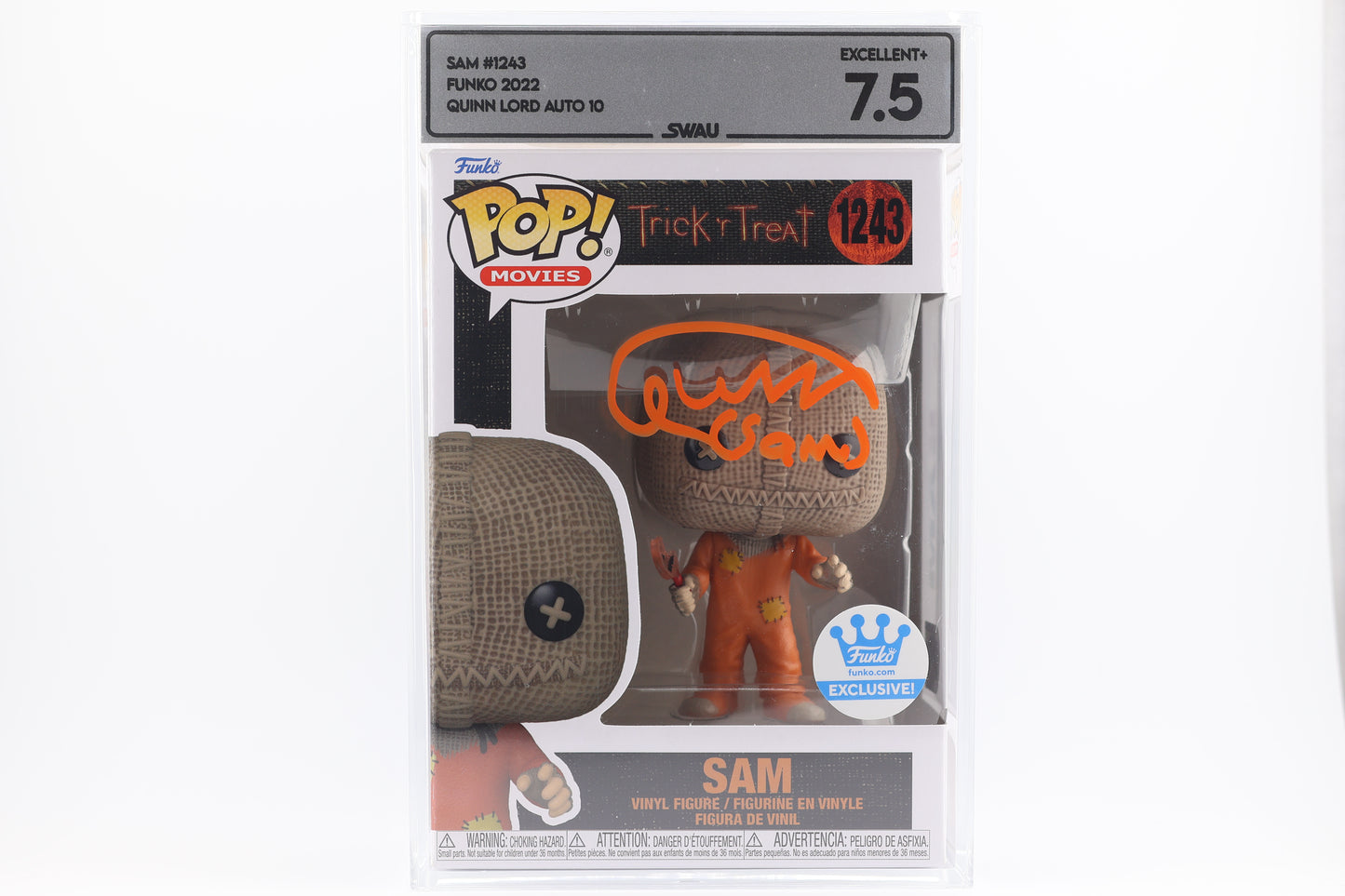 #1243 Sam SIGNED by Quinn Lord Horror Movies Graded and SWAU Encapsulated Funko Pop Grade 7.5, Auto Grade 10