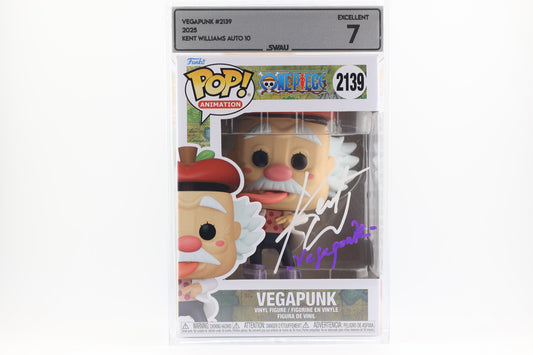 #2139 Vegapunk SIGNED by Kent Williams One Piece Animation Graded and SWAU Encapsulated Funko Pop Grade 7, Auto Grade 10