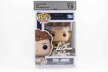 #1984 Yoo Jinho SIGNED by Justin Briner Solo Levelling Animation Graded and SWAU Encapsulated Funko Pop Grade 7.5, Auto Grade 10