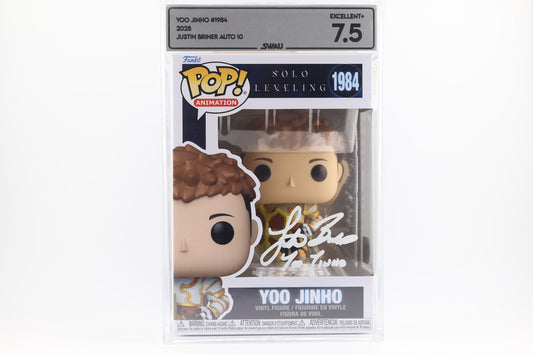 #1984 Yoo Jinho SIGNED by Justin Briner Solo Levelling Animation Graded and SWAU Encapsulated Funko Pop Grade 7.5, Auto Grade 10