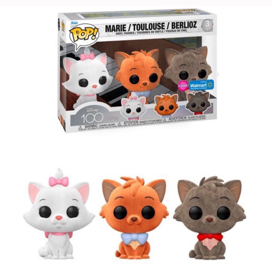 Aristocats FLOCKED WALMART Marie, Toulouse, and Berlioz 3 Pack Disney Funko Pop