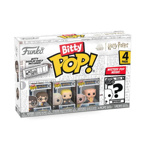 Harry Potter Bitty Pops 4 Pack including Mystery Pop! Harry, Draco and Dobby