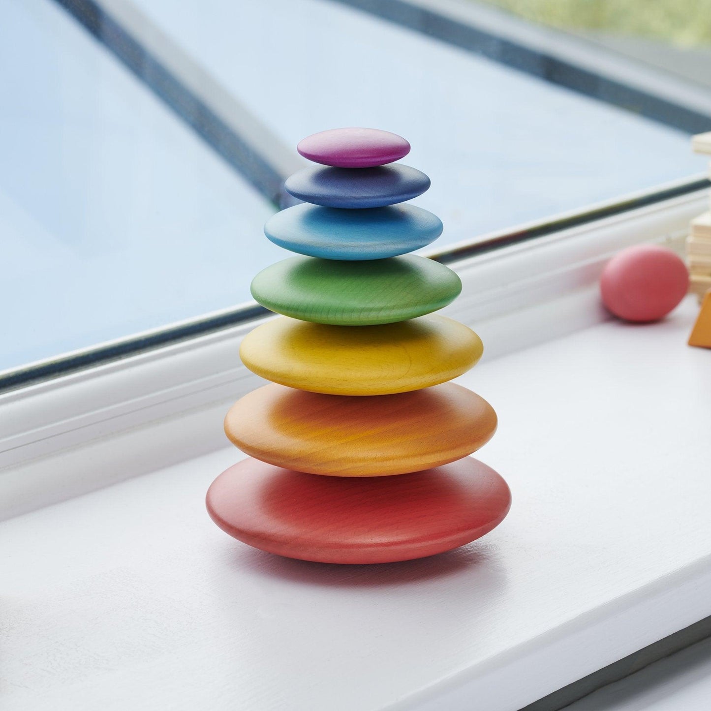 Rainbow Wooden Buttons 7 Pack Stacking Toy TickIt