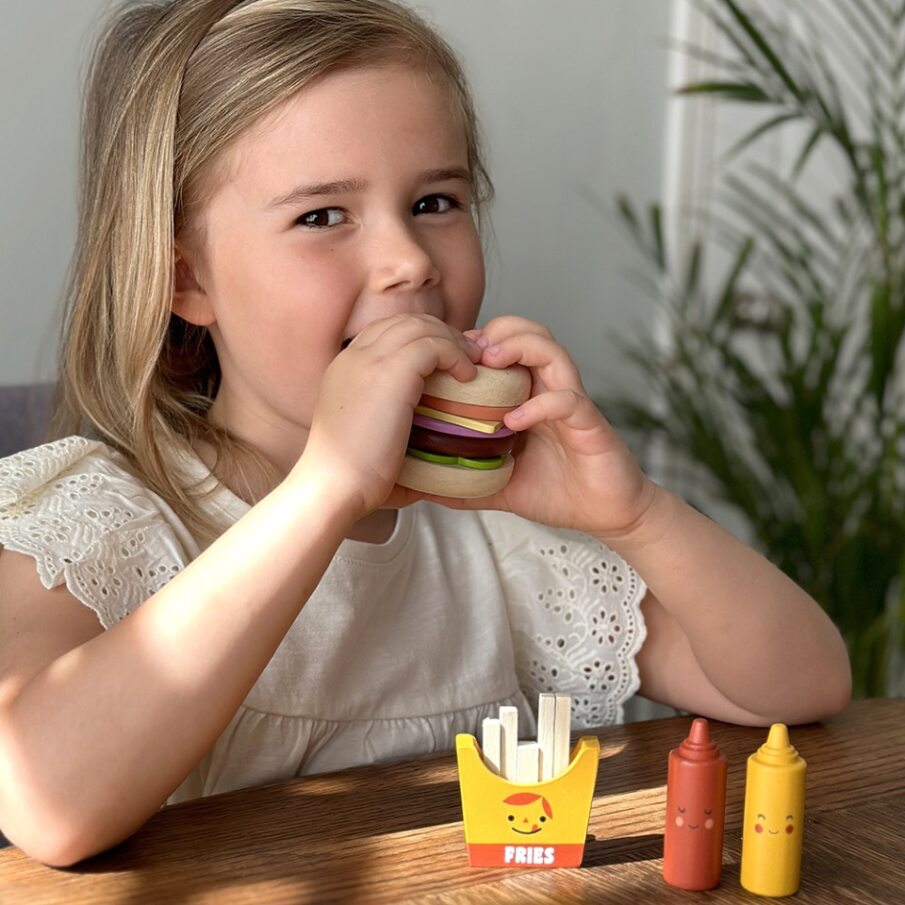 Take Out Burger Set Wooden Play Food Mentari