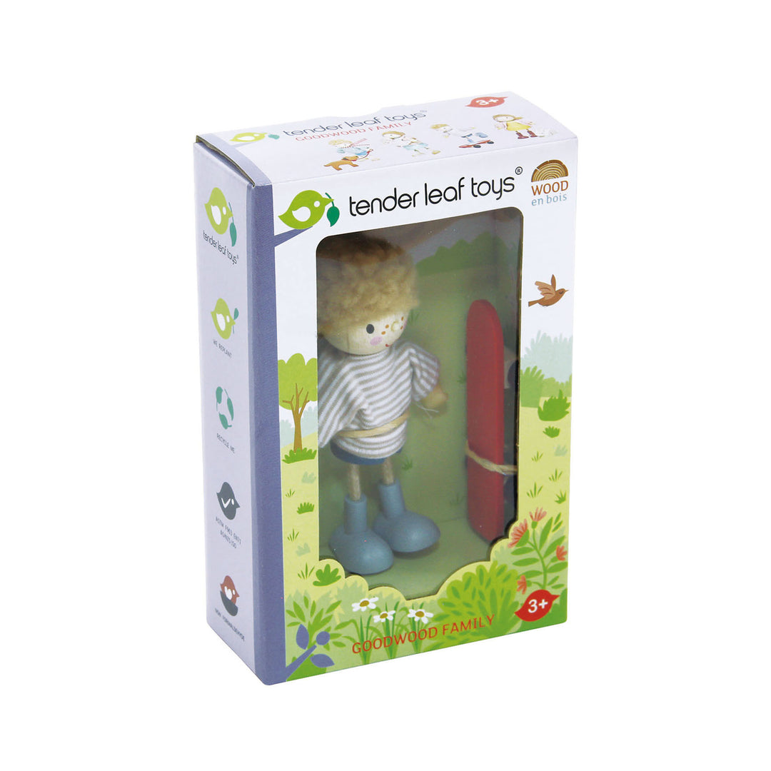Edward and Skateboard Tender Leaf Toys Wooden Doll 1:12 Scale