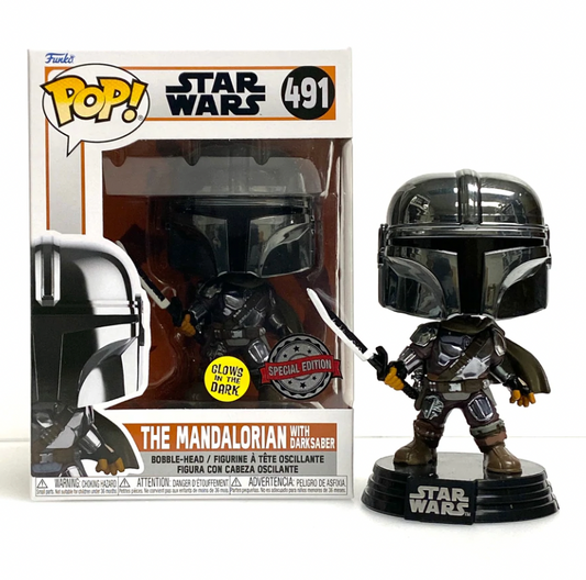 #491 The Mandalorian With Darksaber GLOW Star Wars Funko Pop