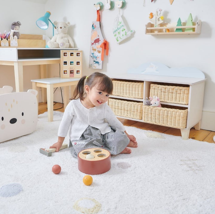 Bunny Storage Unit Tender Leaf Toys Wooden Bench with Wicker Baskets