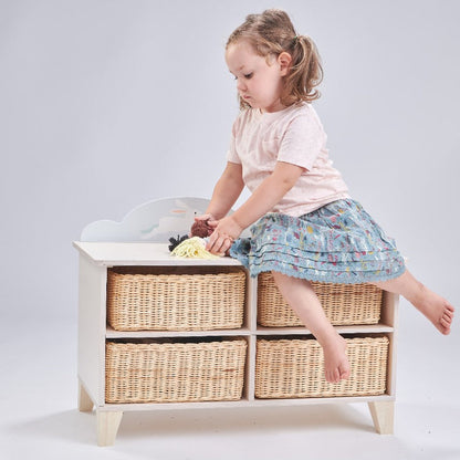 Bunny Storage Unit Tender Leaf Toys Wooden Bench with Wicker Baskets