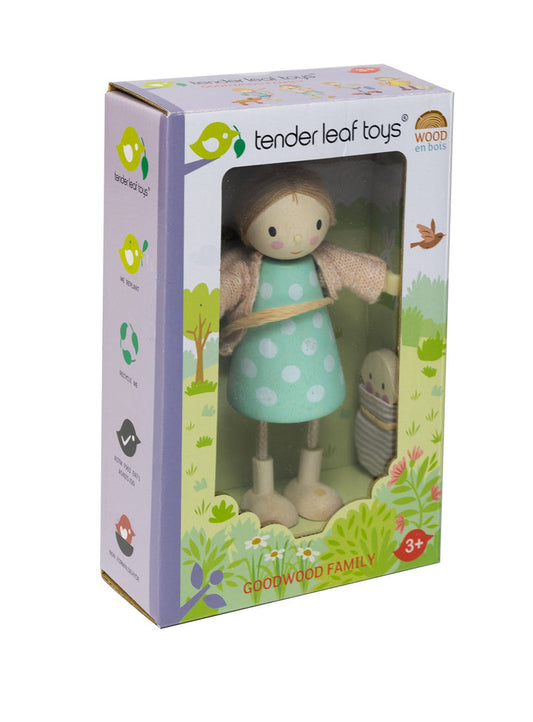 Mrs Goodwood and the Baby Doll Tender Leaf Toys 1:12 Scale Wooden Doll