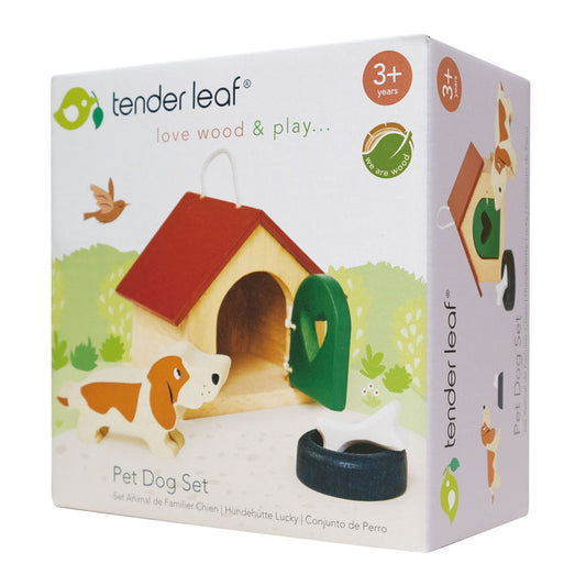 Pet Dog Set with Kennel and Bowl Tender Leaf Toys Doll House Extension 1:12 Scale