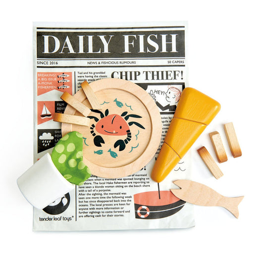 Fish and Chips Supper Wooden Play Food Tender Leaf Toys