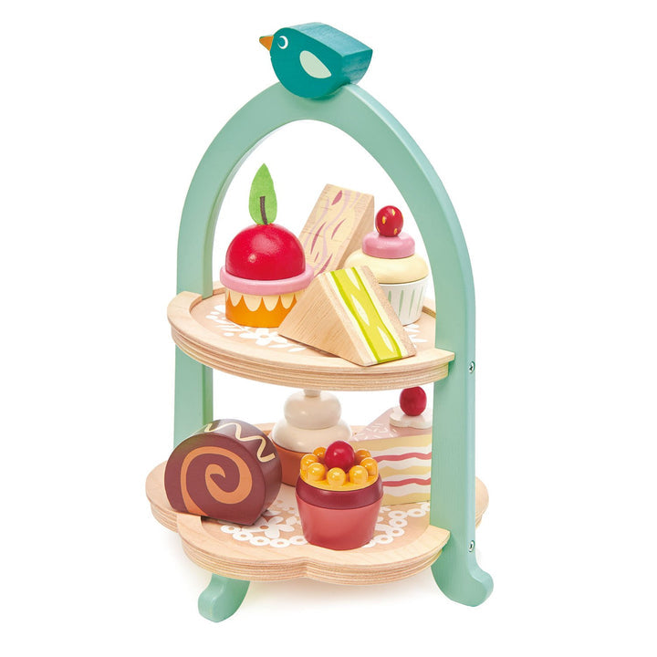 Birdie Afternoon Tea Stand Tender Leaf Toys Wooden Pretend Food Tea Party Set
