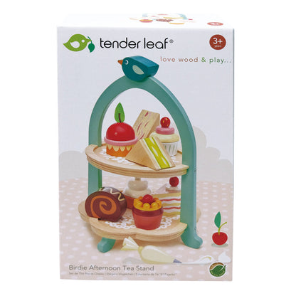 Birdie Afternoon Tea Stand Tender Leaf Toys Wooden Pretend Food Tea Party Set