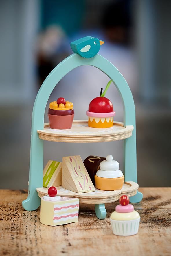 Birdie Afternoon Tea Stand Tender Leaf Toys Wooden Pretend Food Tea Party Set