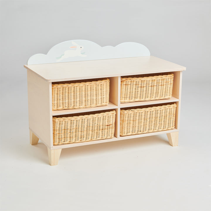 Bunny Storage Unit Tender Leaf Toys Wooden Bench with Wicker Baskets