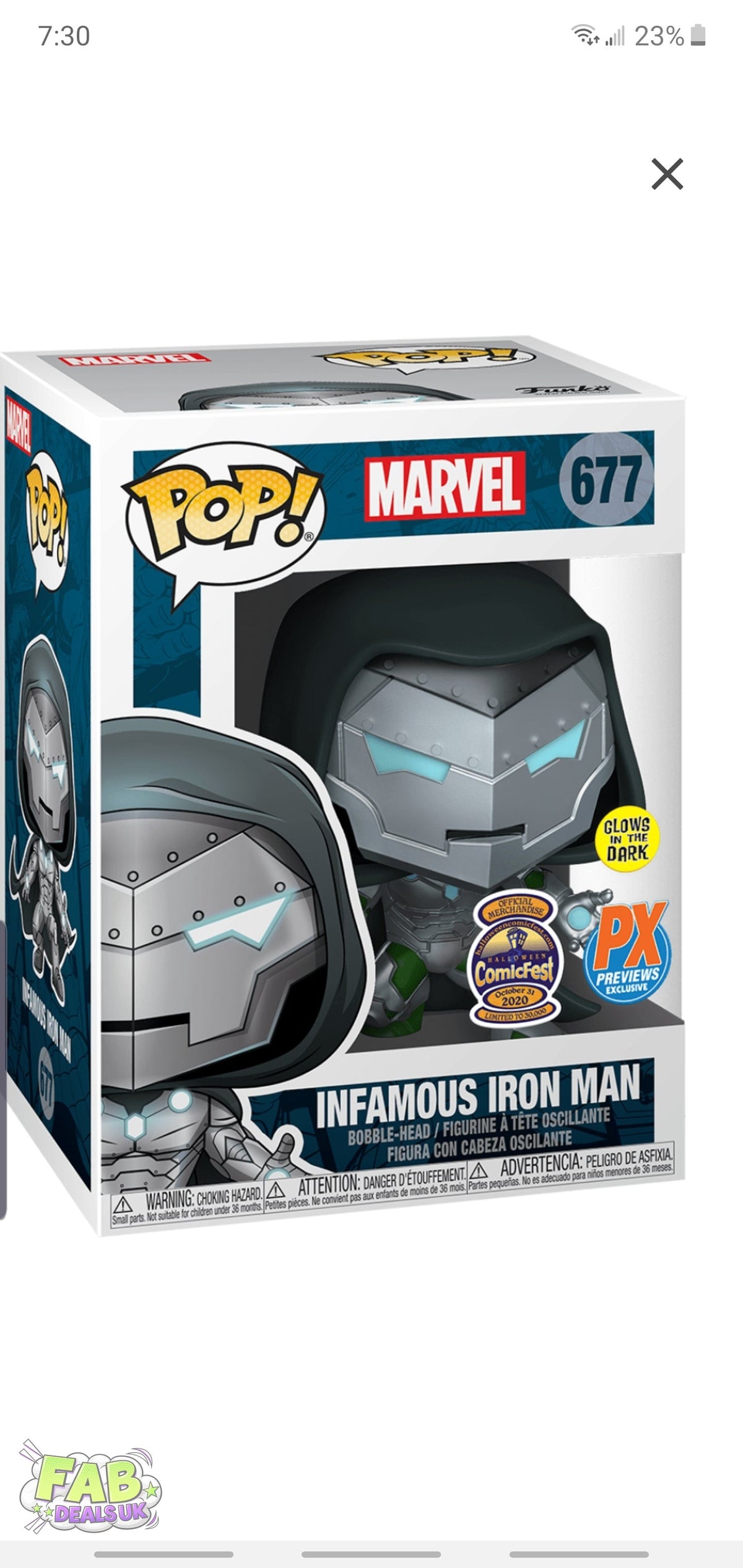 #677 Infamous Iron Man GLOW COMICFEST 30,000pcs LE PX PREVIEWS Marvel Funko Pop in Stack
